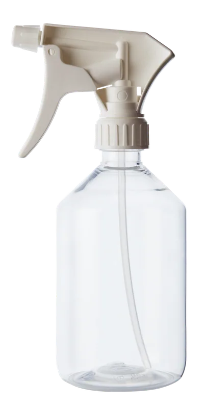 Transparent Akasel sprayflaska med ergonomiskt sprayhuvud och lång munstycke – idealisk för precis applicering av smörjmedel eller rengöringslösningar på metallografiska prover, med en kapacitet på 500 ml.