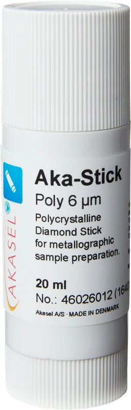 Akasel Aka-Stick Poly 6 µm – Polykristallin diamantstick, 20 ml, med 250 ct/L koncentration. Idealisk för snabba poleringstider och konsekventa resultat.