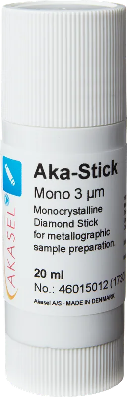 Akasel Aka-Stick Mono 3 µm – Monokristallin diamantstick, 20 ml, med 250 ct/L koncentration. Utvecklad för jämna poleringsresultat och förberedelse av polerdukar.