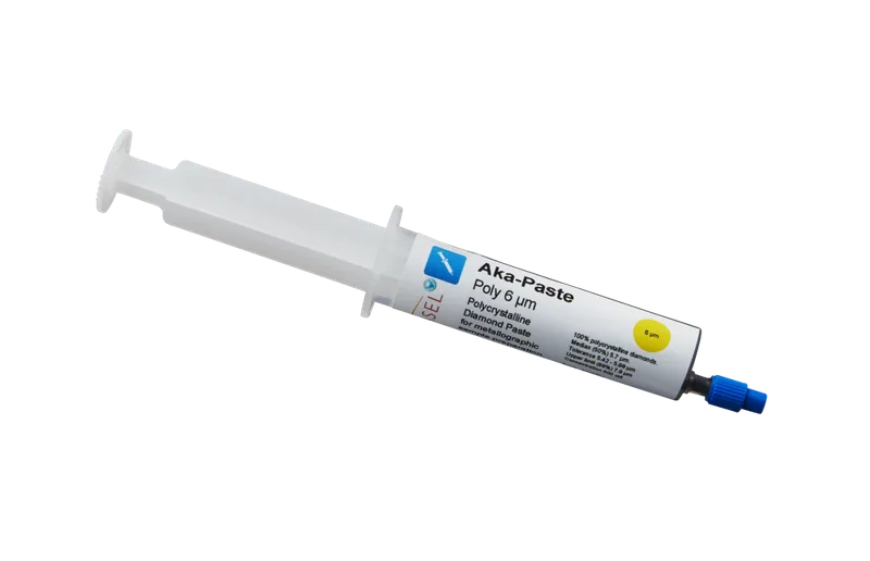 Akasel Aka-Paste Poly 6 µm – Polykristallin diamantpasta i en praktisk 10 ml tub med 500 ct/l koncentration, utvecklad för effektiv materialavverkning och jämna resultat.