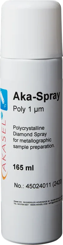 Akasel Aka-Spray Poly 1 µm – Precisionsspray med polykristallina diamanter, levereras i en 165 ml flaska. Lämplig för vattenskänsliga material.