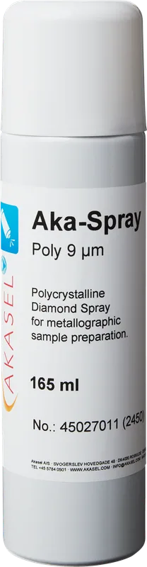 Akasel Aka-Spray Poly 9 µm – Polykristallin diamantspray i en praktisk 165 ml flaska. Perfekt för precis polering med minimal vattenhalt, idealisk för känsliga material.